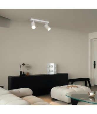 kelvo® SPOTA KLV-101-0137 Κινούμενο Φωτιστικό Σποτ Οροφής για 2 Λάμπες MR16 με Ντουί GU10 AC 220-240V IP20 - Λευκό Ματ - Μ30 x Π6 x Υ14.5cm